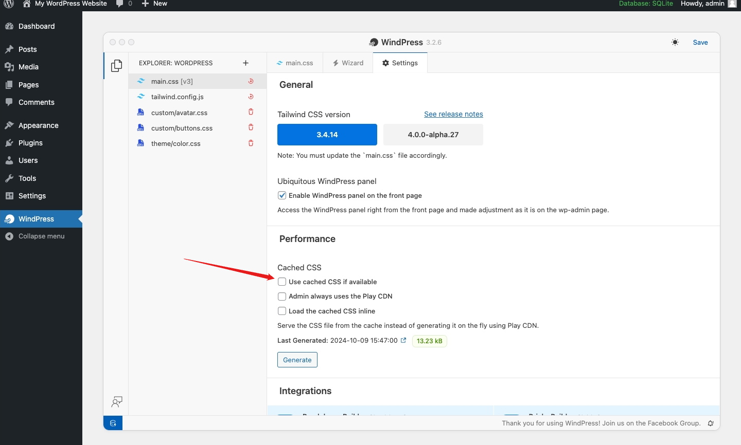 Enable the Cached CSS