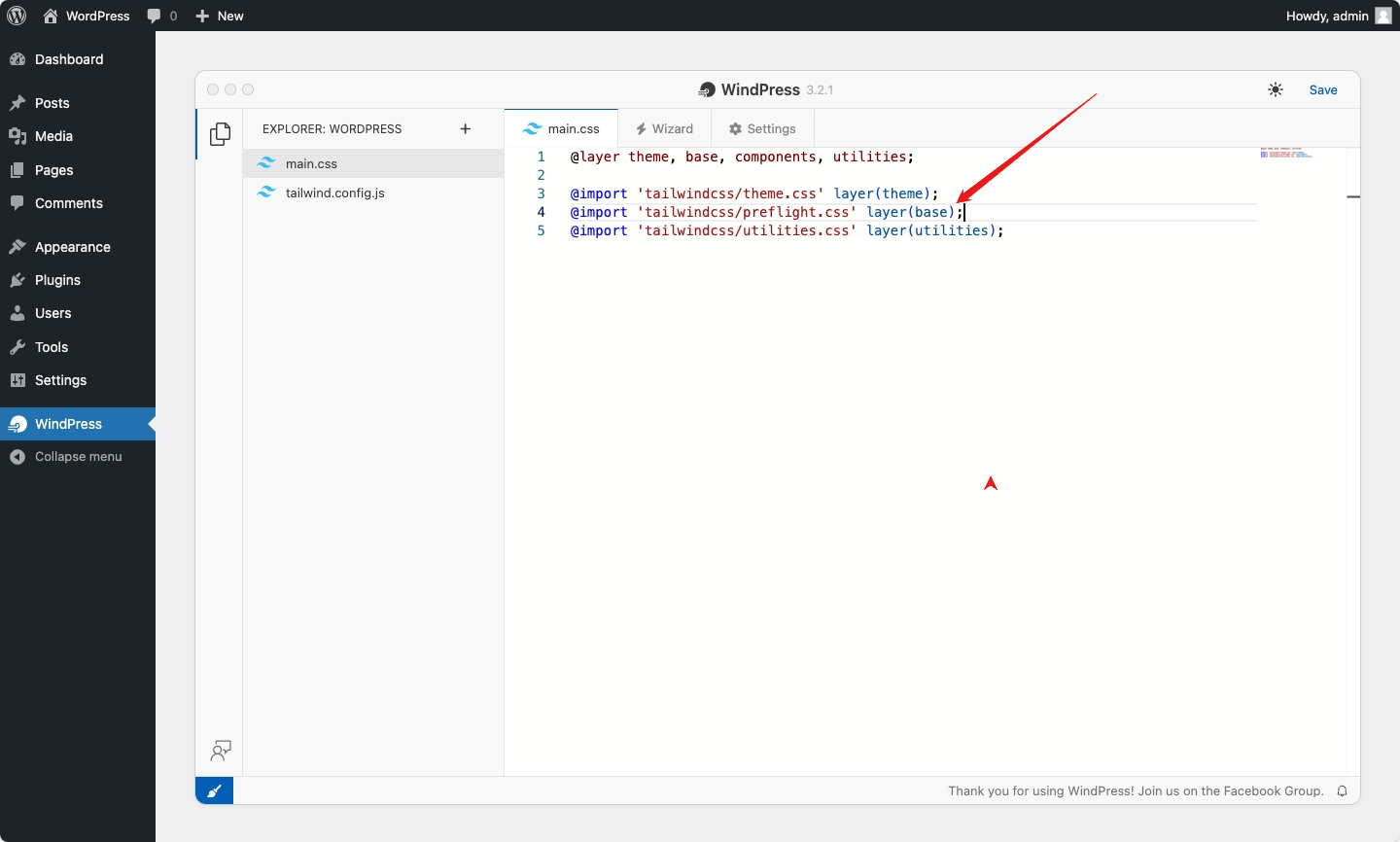 Uncommented @import 'tailwindcss/preflight.css' layer(base); line