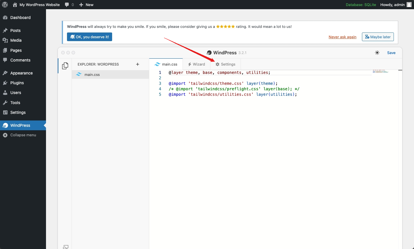 Switch to Settings tab