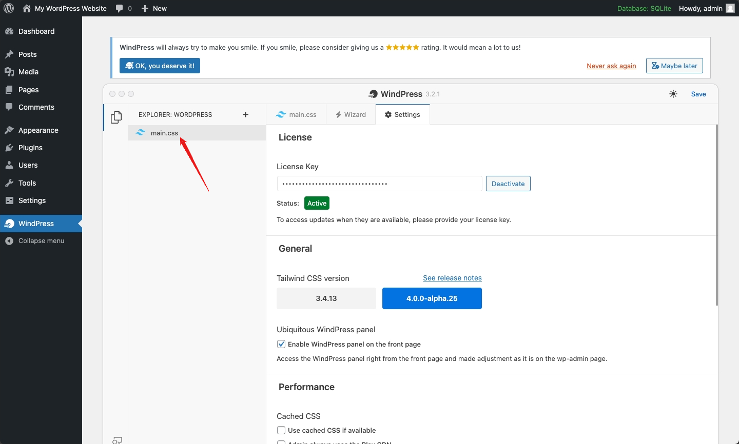 Switch to main.css file editor tab