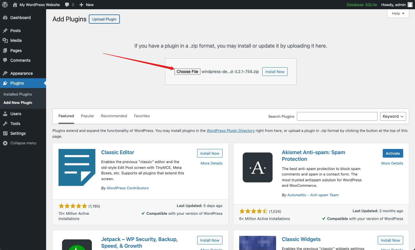 Upload the ZIP archive