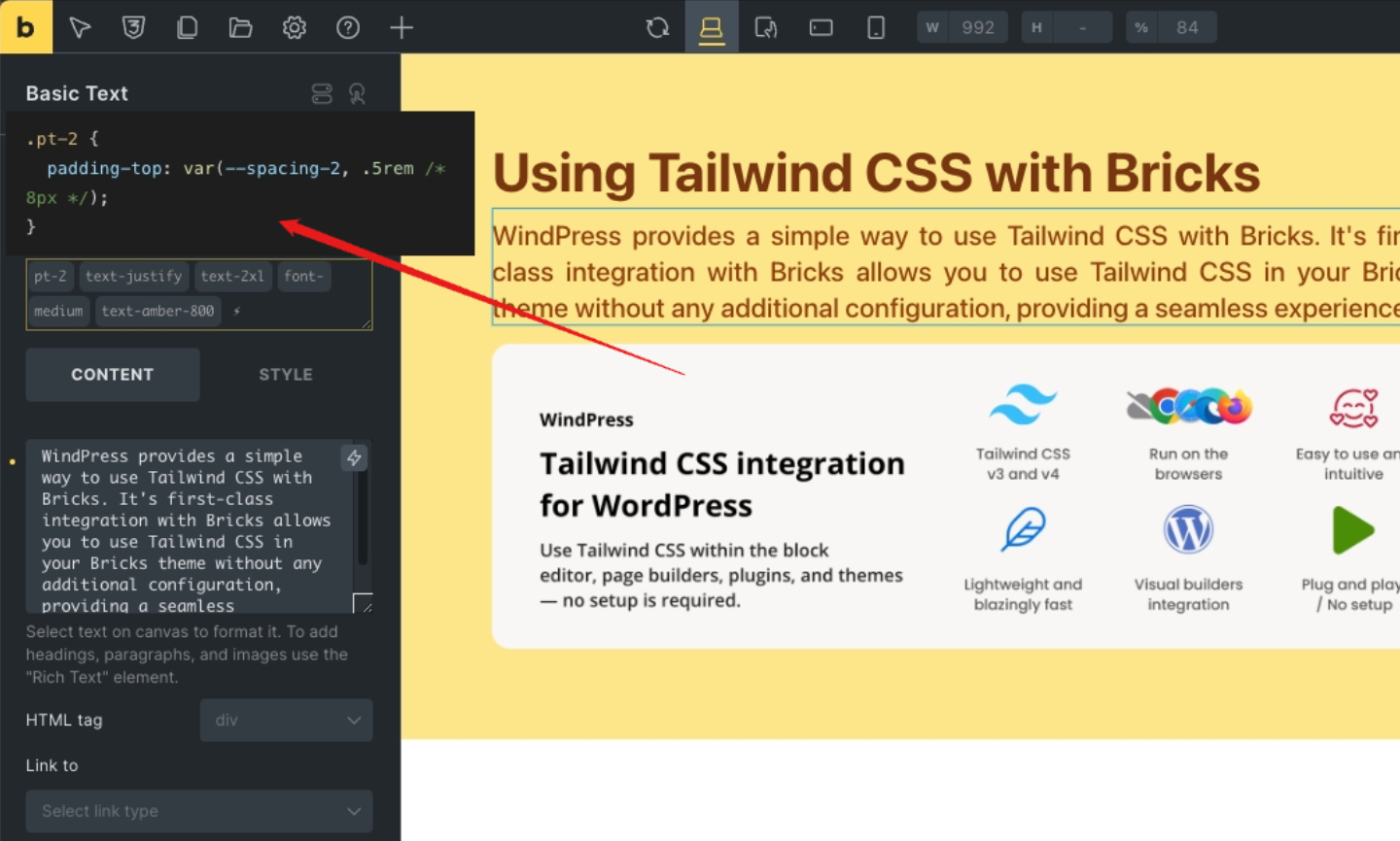 Hover Preview the generated css for the class