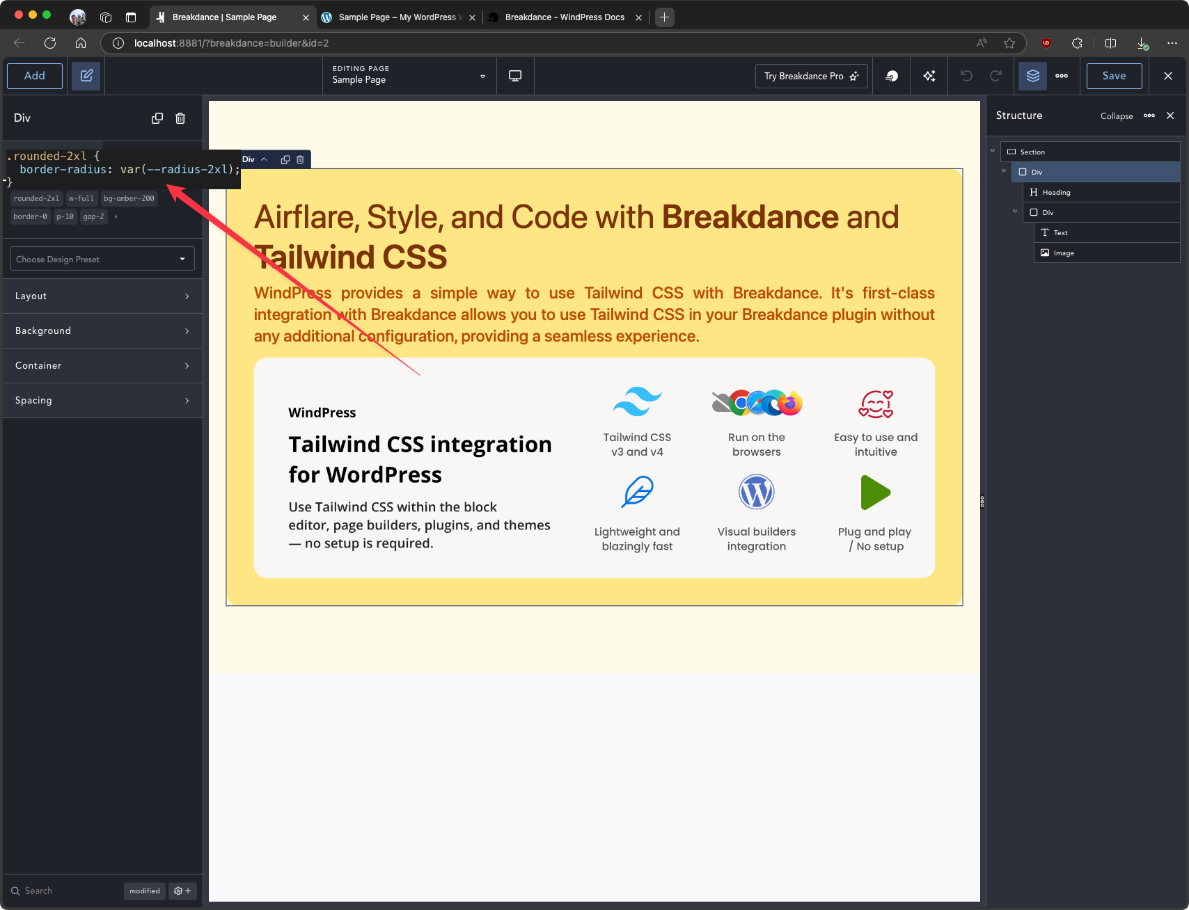 Hover Preview the generated css for the class