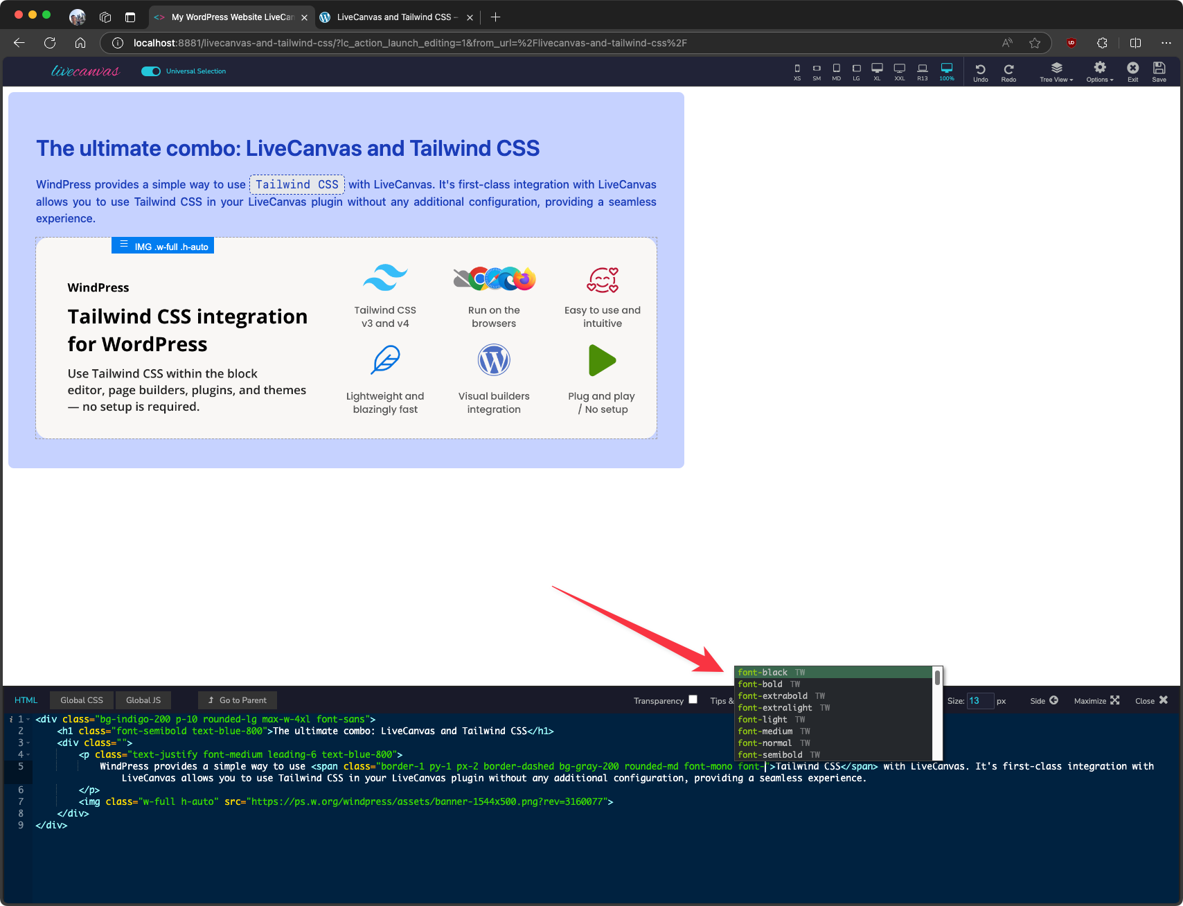 Autocomplete class names