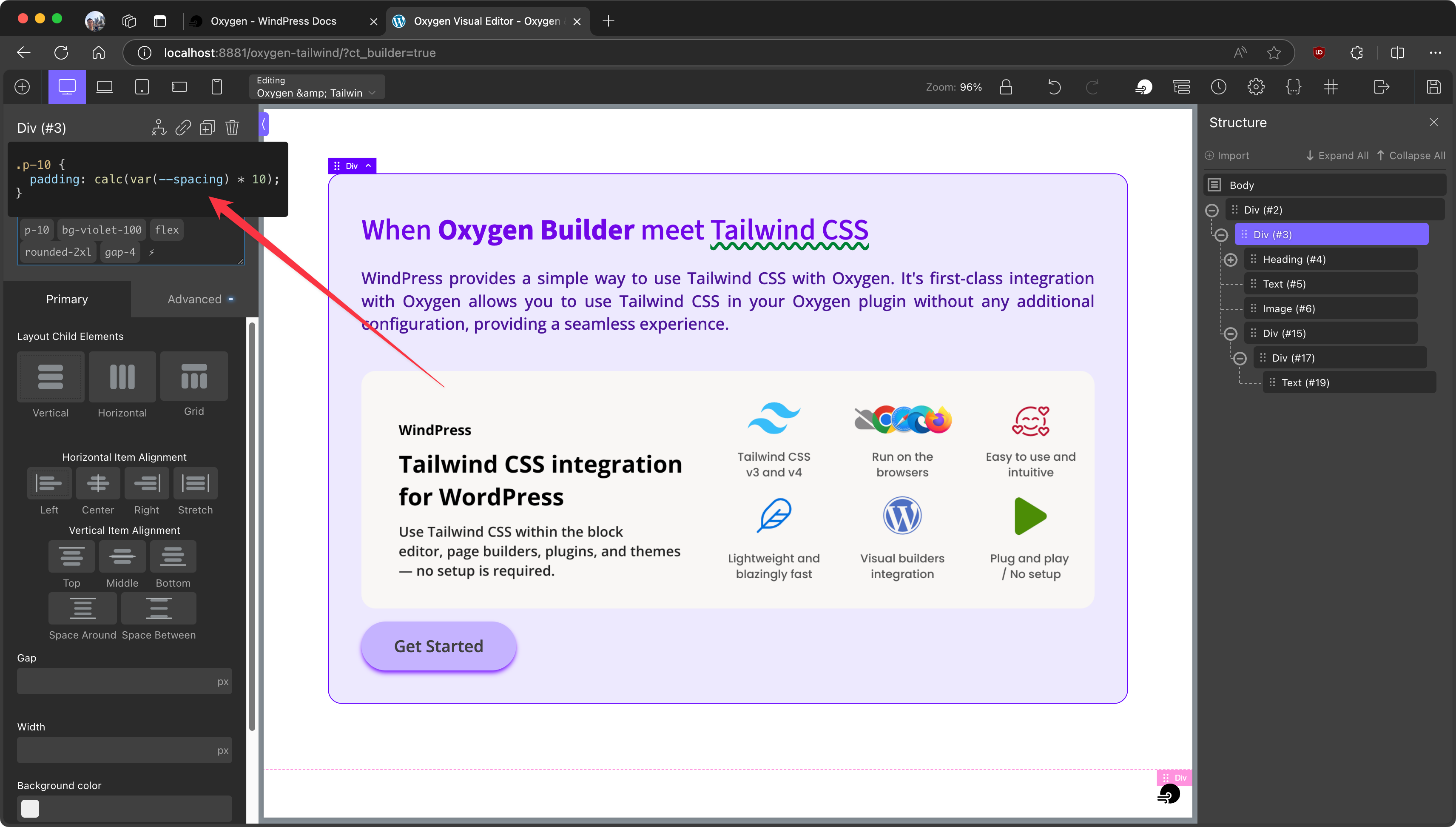 Hover Preview the generated css for the class